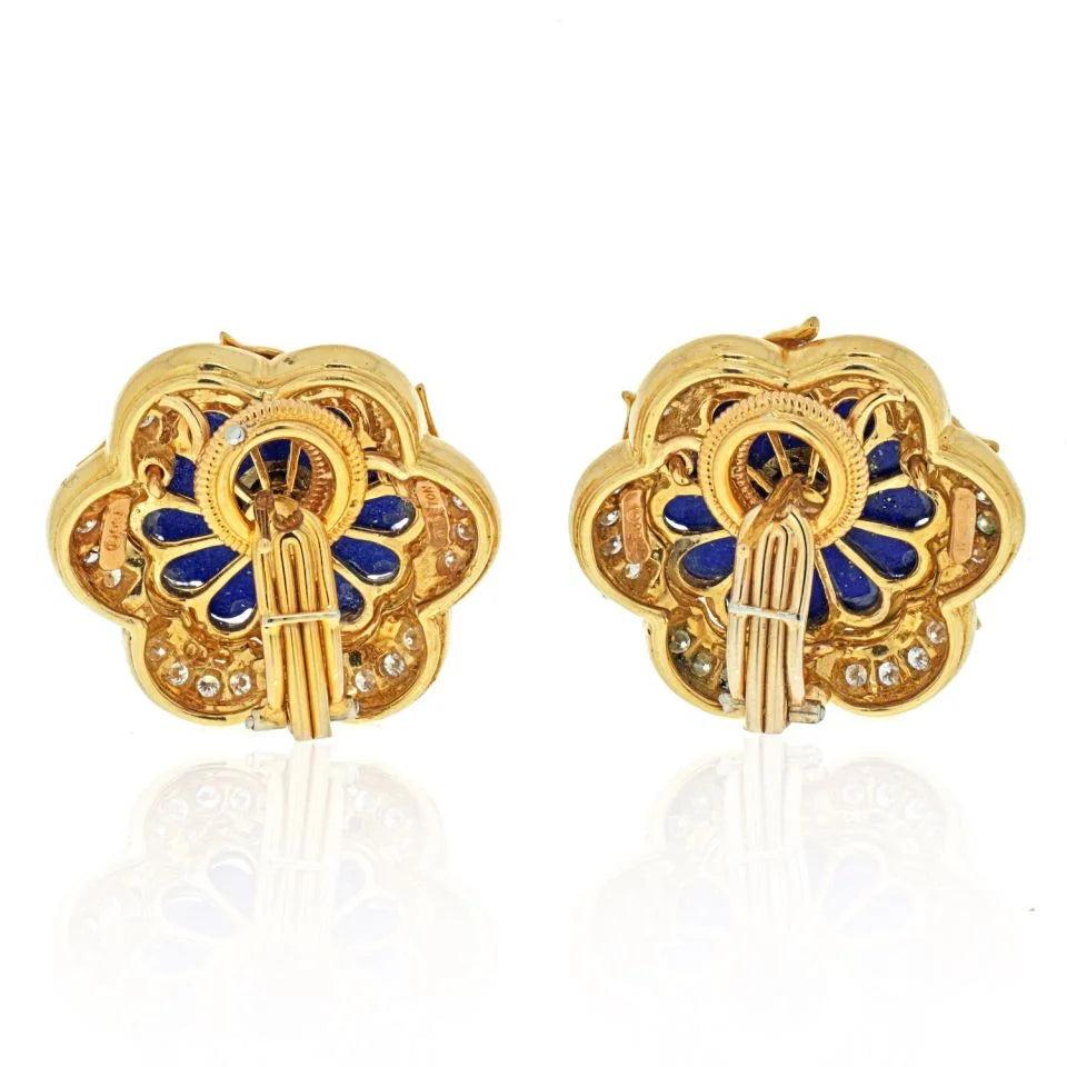 Harry Winston 18K Yellow Gold Lapis, Ruby, Diamond Earrings — view 4 — Laura Milman New York