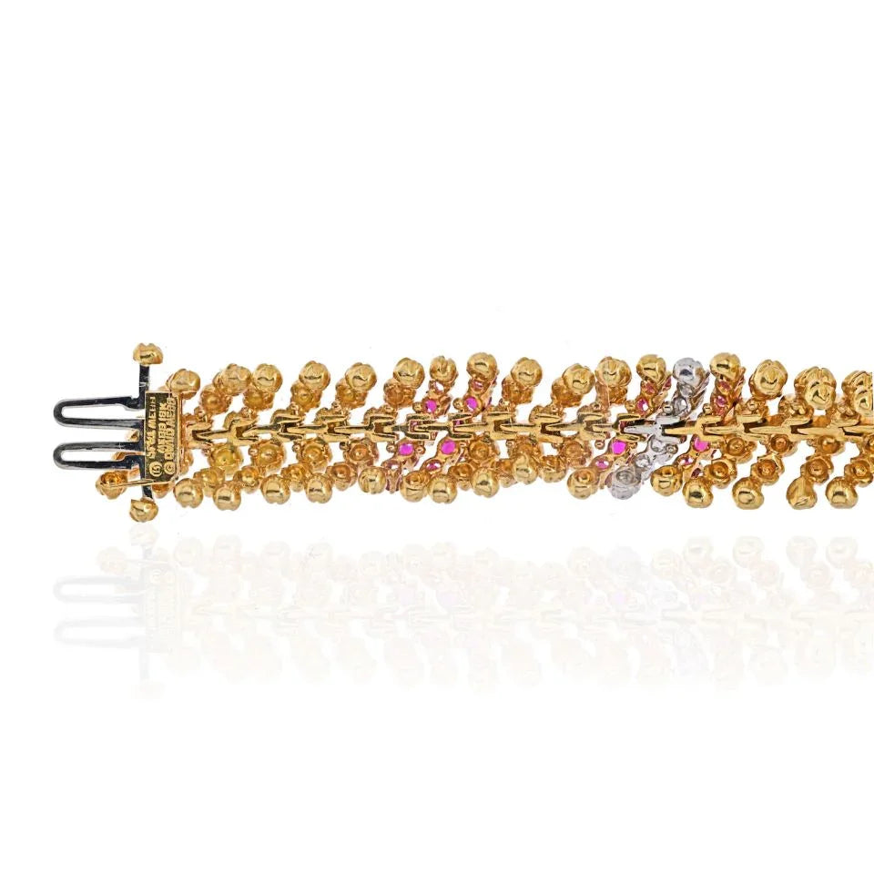 David Webb Platinum & 18K Yellow Gold Diamnd And Ruby Bracelet — view 4 — Laura Milman New York