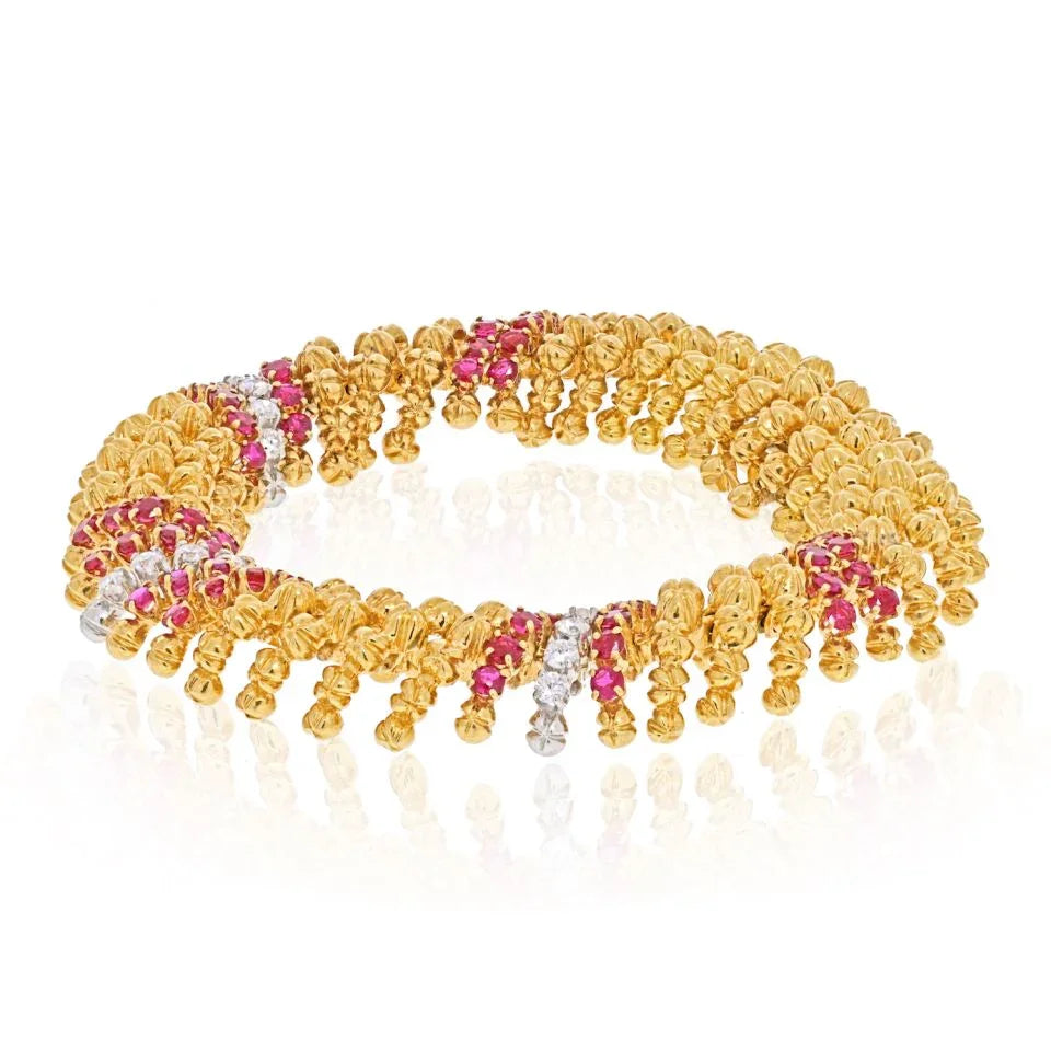 David Webb Platinum & 18K Yellow Gold Diamnd And Ruby Bracelet — Laura Milman New York