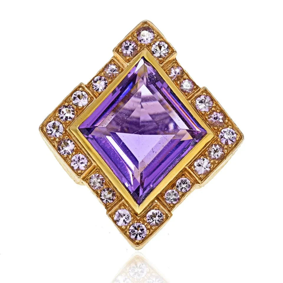 David Webb 18K Yellow Gold Purple Amethyst Rhombus Ring — Laura Milman New York
