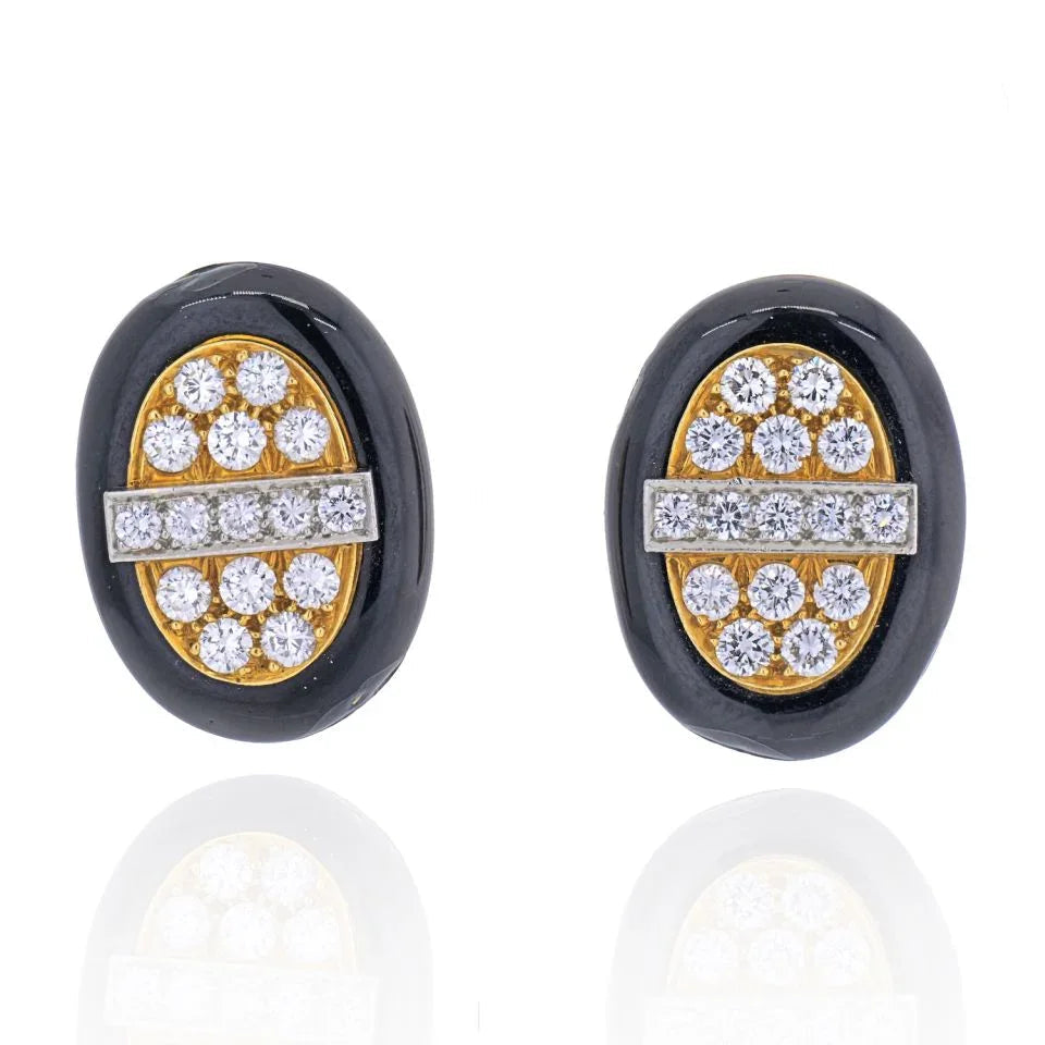 David Webb Platinum & 18K Yellow Gold 3 Carat Diamond And Black Enamel Earrings — Laura Milman New York