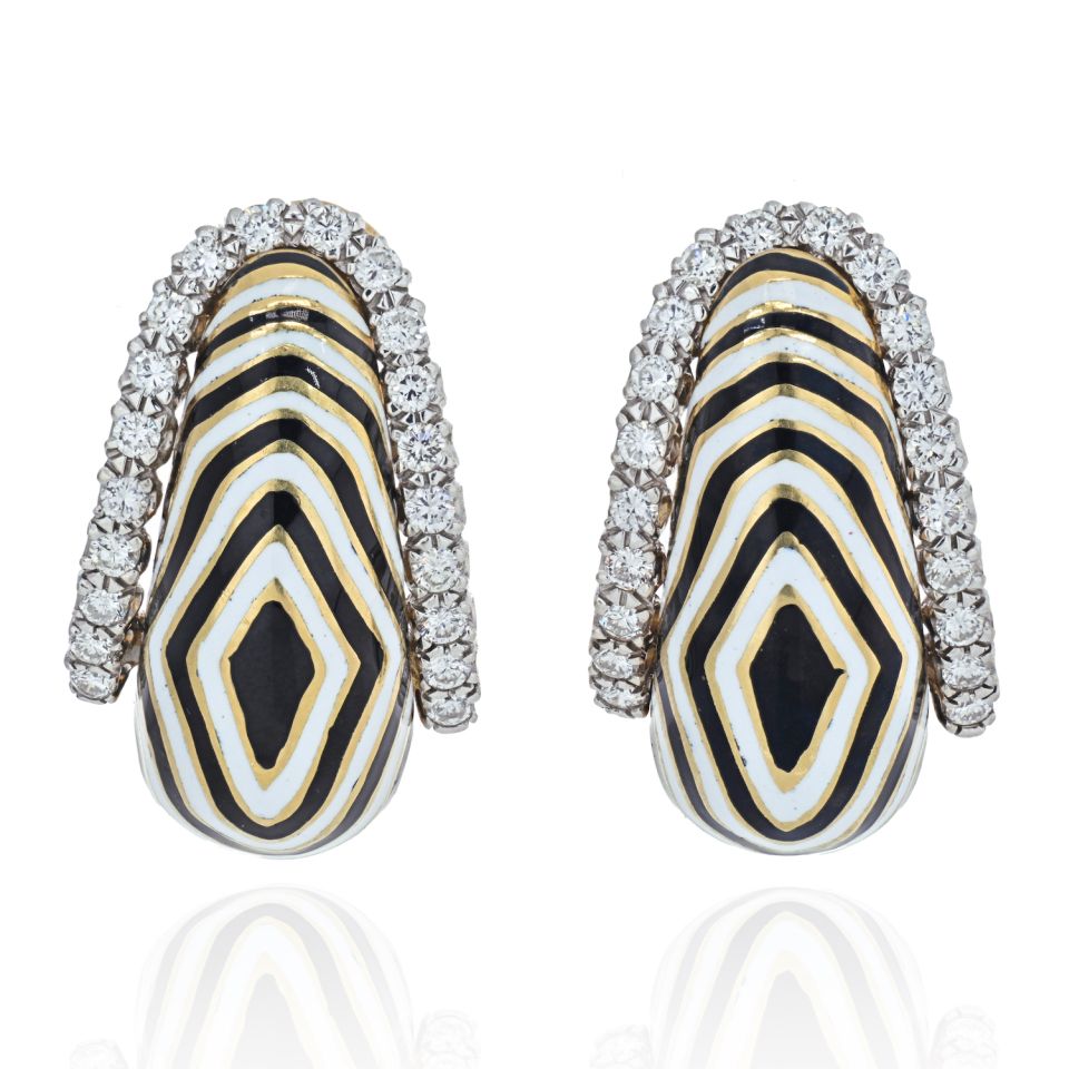 David Webb Vreeland Diamond Zebra Black & White Enamel Earrings — Laura Milman New York