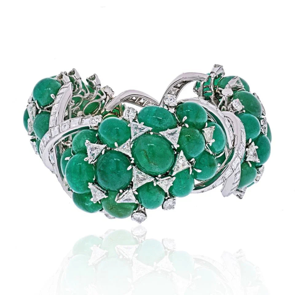 David Webb Platinum Green Emerald And Diamond Flexible Bracelet — view 2 — Laura Milman New York