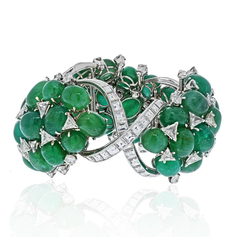 David Webb Platinum Green Emerald And Diamond Flexible Bracelet — view 3 — Laura Milman New York