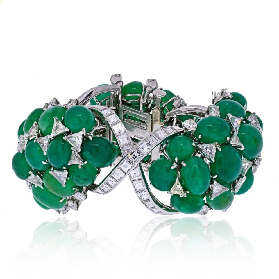 David Webb Platinum Green Emerald And Diamond Flexible Bracelet — Laura Milman New York