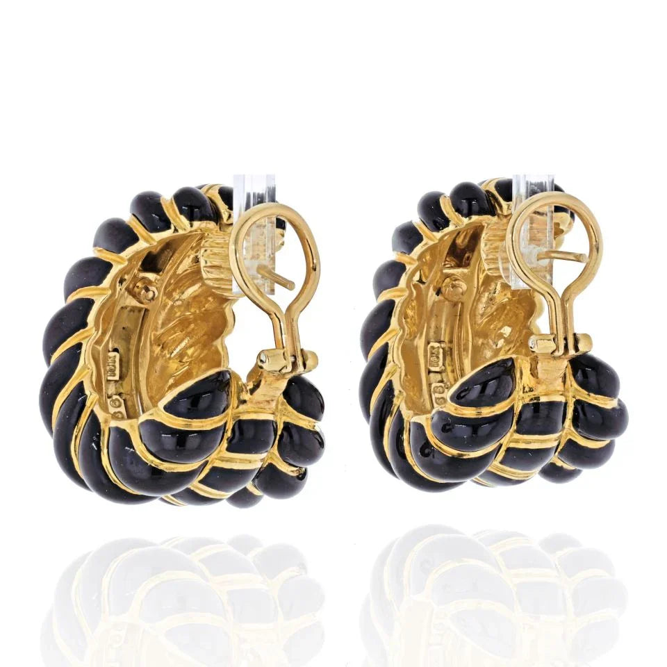 David Webb 18K Yellow Gold Black Enamel Fluted Shrimp Earrings — view 3 — Laura Milman New York