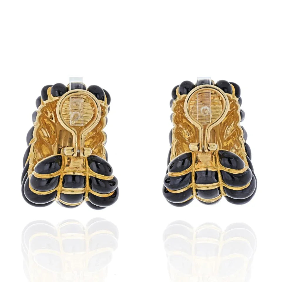 David Webb 18K Yellow Gold Black Enamel Fluted Shrimp Earrings — view 4 — Laura Milman New York