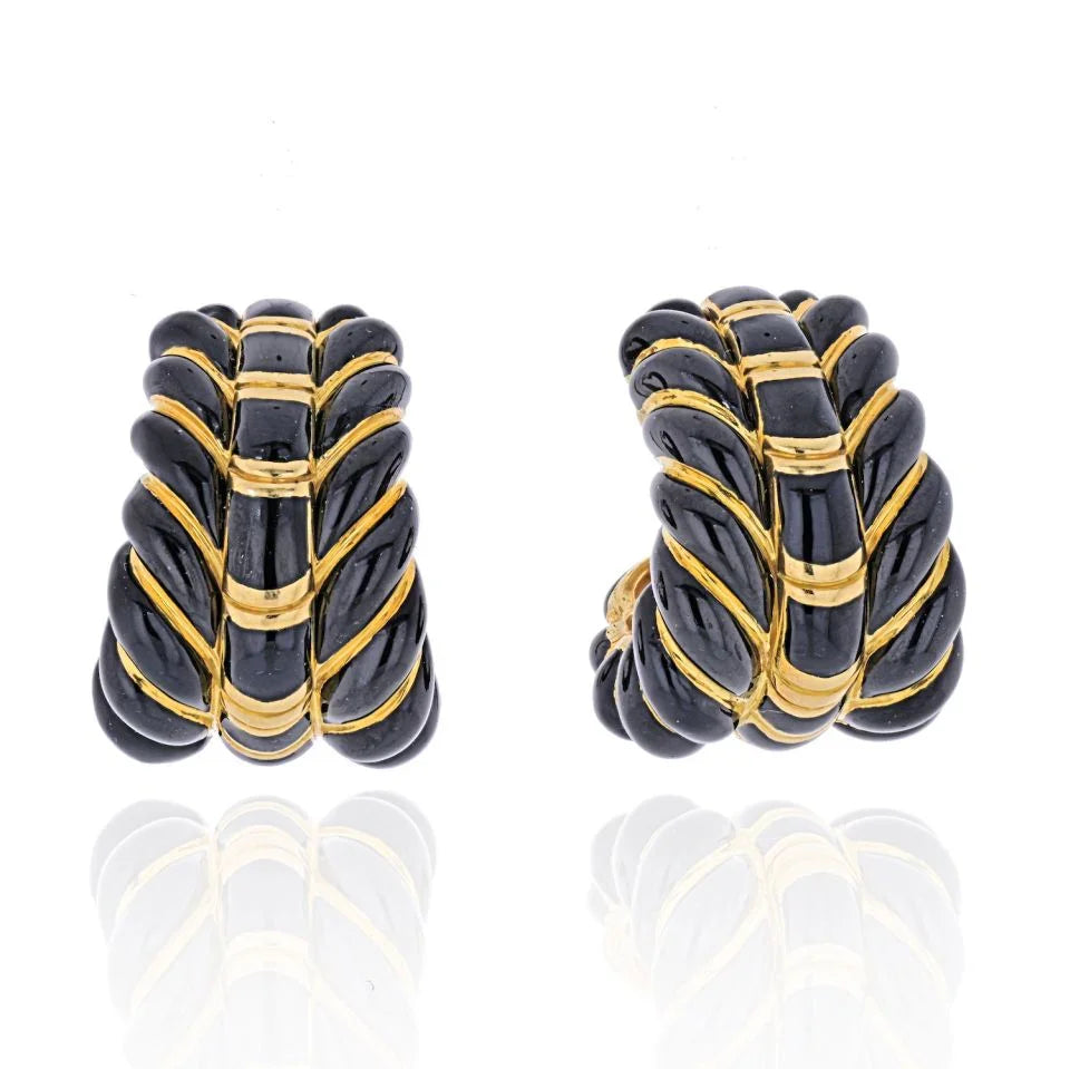 David Webb 18K Yellow Gold Black Enamel Fluted Shrimp Earrings — Laura Milman New York