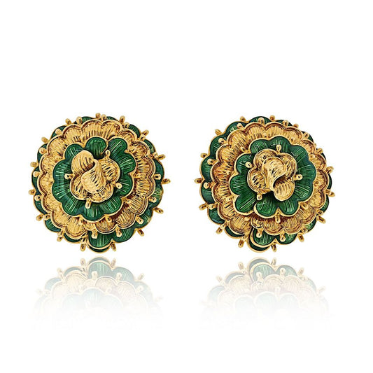 Tiffany 18K Gold Floral Mid-Century Omega Back Earrings 36g