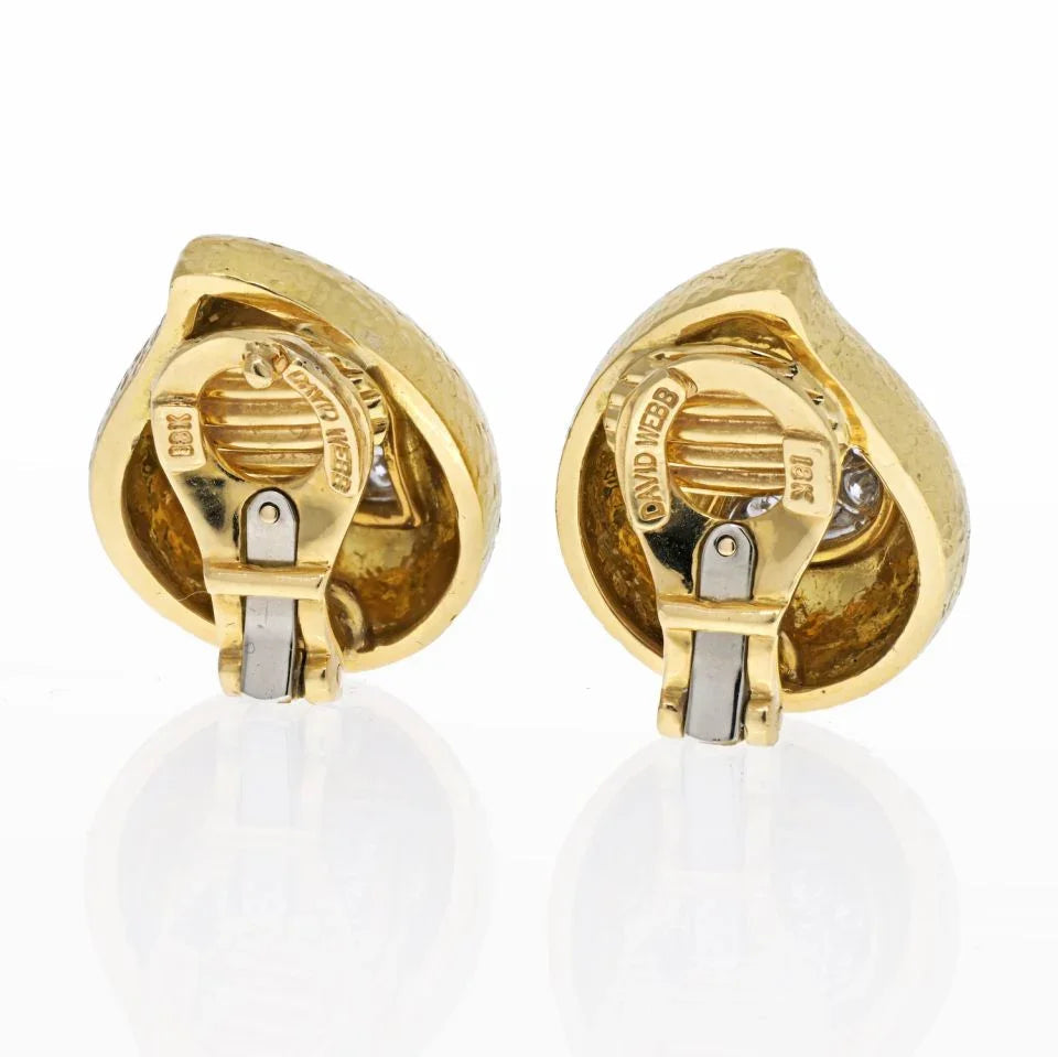 David Webb Platinum & 18K Yellow Gold Hammered Teardrop, Diamond Earrings — view 4 — Laura Milman New York