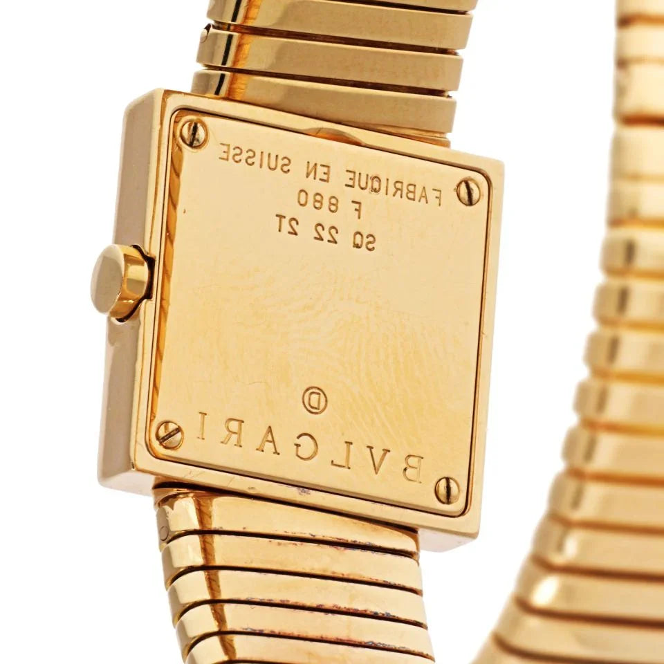 Pre-Owned Bvlgari 18K Yellow Gold SQ 22 2T Quadrato Tubogas Diamond Bezel Women Watch view 5 - Bvlgari — Laura Milman New York