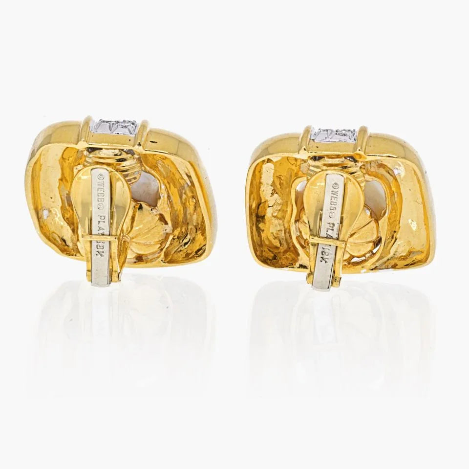 David Webb Platinum & 18K Yellow Gold Soft Cushion Shaped Pearl And Diamond Earrings — view 4 — Laura Milman New York
