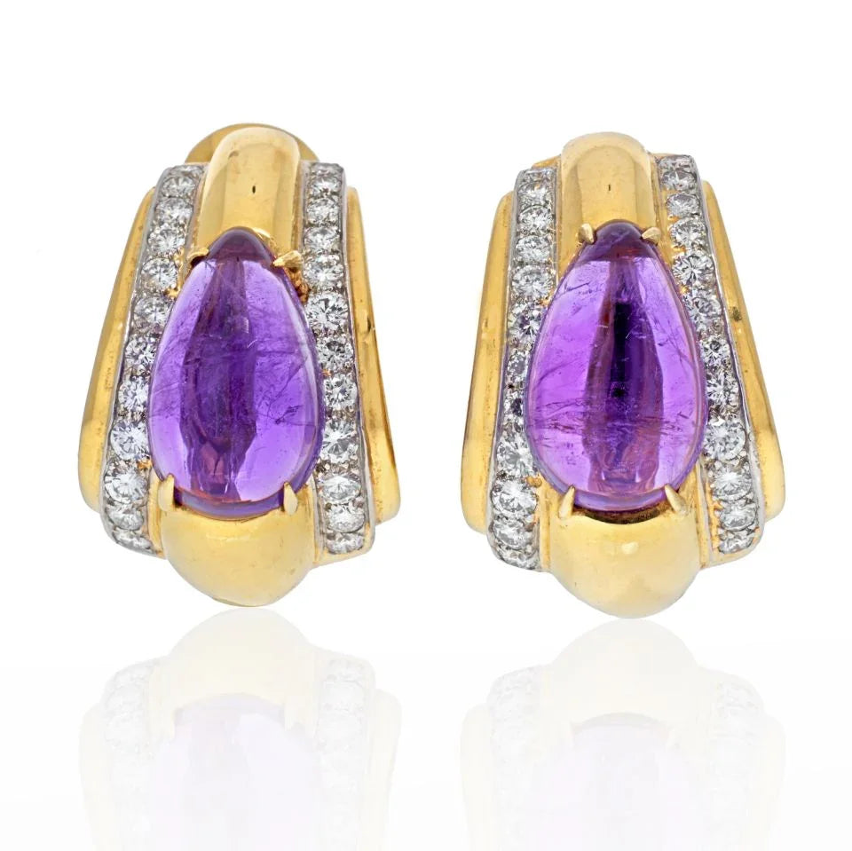 David Webb Platinum & 18K Yellow Gold Amethyst Teardrop Clip Earrings — Laura Milman New York