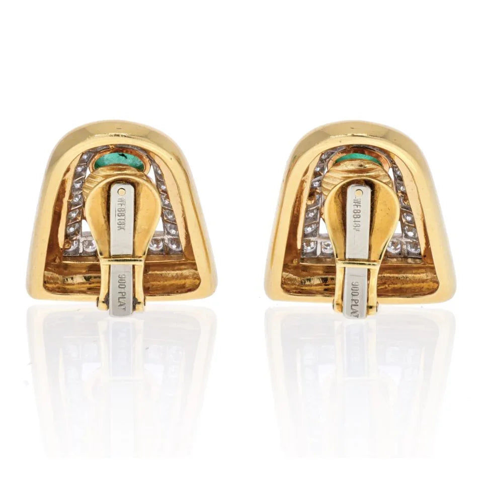 David Webb Platinum & 18K Yellow Gold Emerald, Ruby And Diamond Clip Earrings — view 4 — Laura Milman New York