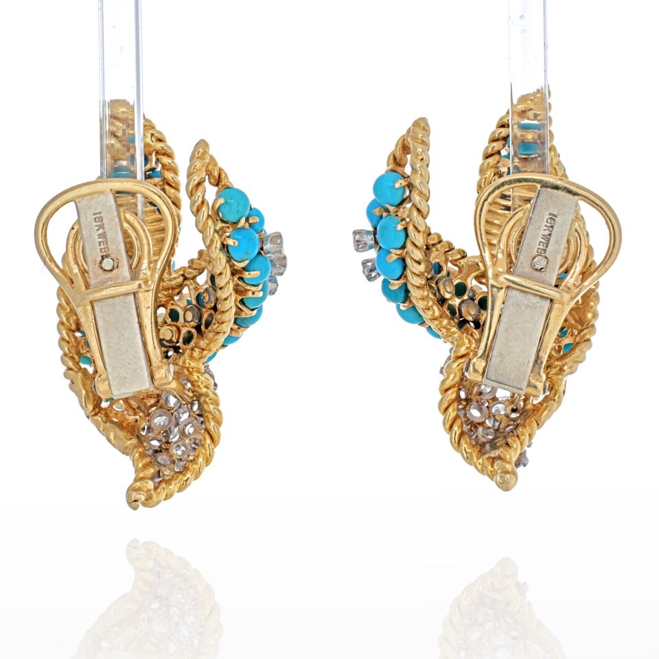 David Webb 18K Yellow Gold Turquoise Beads And Diamond Earrings — view 4 — Laura Milman New York