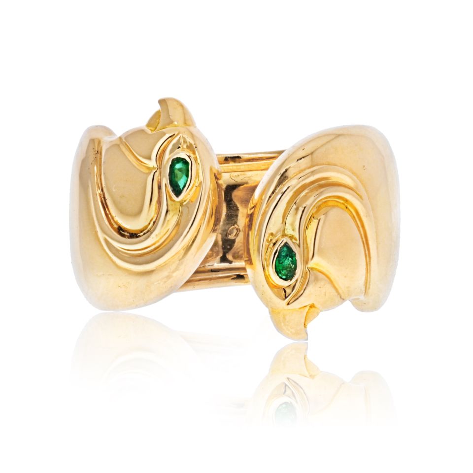 Vintage Cartier Anoubois Ring in 18K Yellow Gold with Emerald Eyes, Size 50 EU