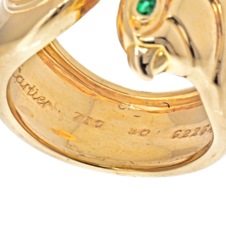 Vintage Cartier Anoubois Ring in 18K Yellow Gold with Emerald Eyes, Size 50 EU