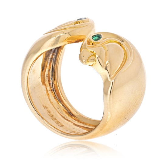 Vintage Cartier Anoubois Ring in 18K Yellow Gold with Emerald Eyes, Size 50 EU