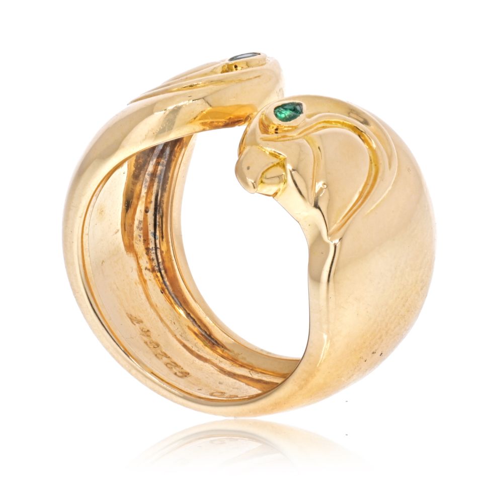 Vintage Cartier Anoubois Ring in 18K Yellow Gold with Emerald Eyes, Size 50 EU
