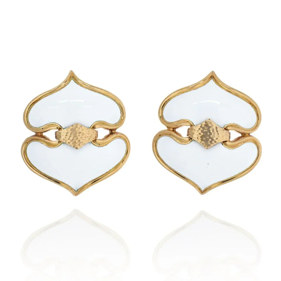 David Webb 18K Yellow Gold White Enamel Onion Dome Earrings — Laura Milman New York