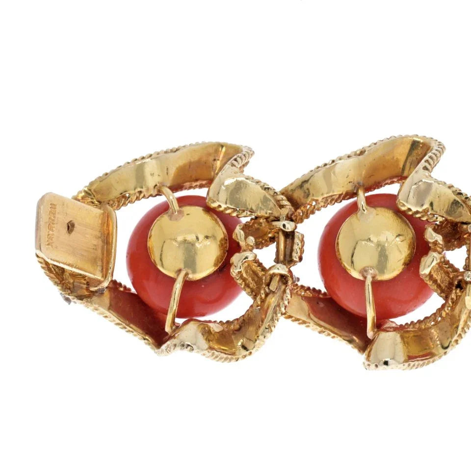 David Webb 18K Yellow Gold Coral And Diamond 1960's Bracelet — view 5 — Laura Milman New York