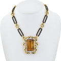 David Webb Platinum & 18K Yellow Gold Large Topaz And Diamond Pendant On A Black Enamel Chain Necklace view 3