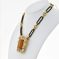 David Webb Platinum & 18K Yellow Gold Large Topaz And Diamond Pendant On A Black Enamel Chain Necklace view 4