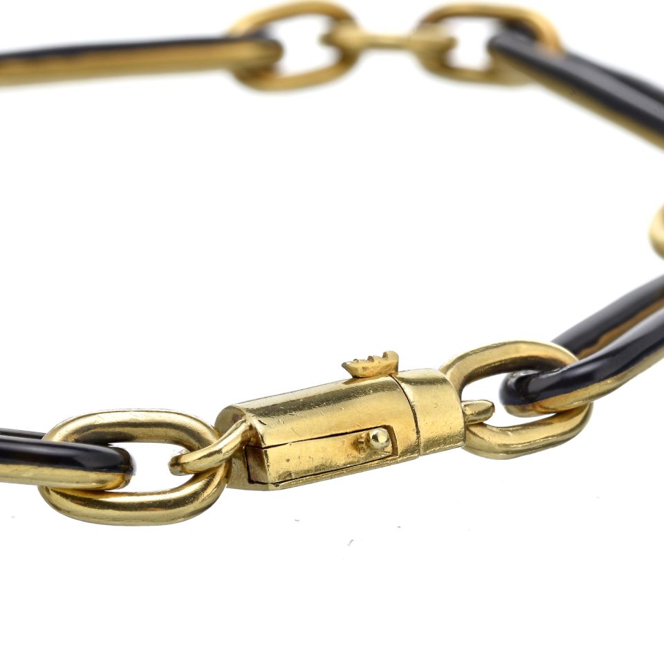David Webb Platinum & 18K Yellow Gold Large Topaz And Diamond Pendant On A Black Enamel Chain Necklace — view 7 — Laura Milman New York