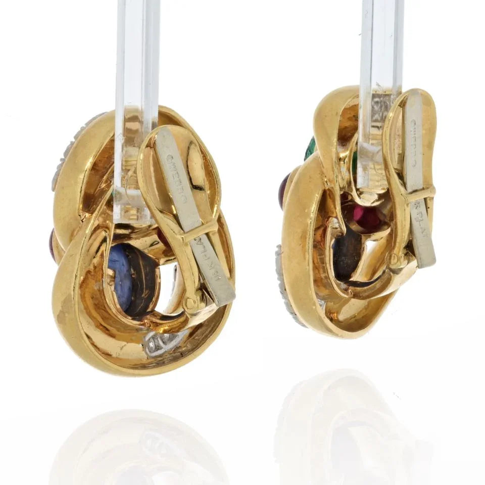 David Webb Platinum & 18K Yellow Gold Multi Color Gemstone And Diamond Earrings — view 3 — Laura Milman New York