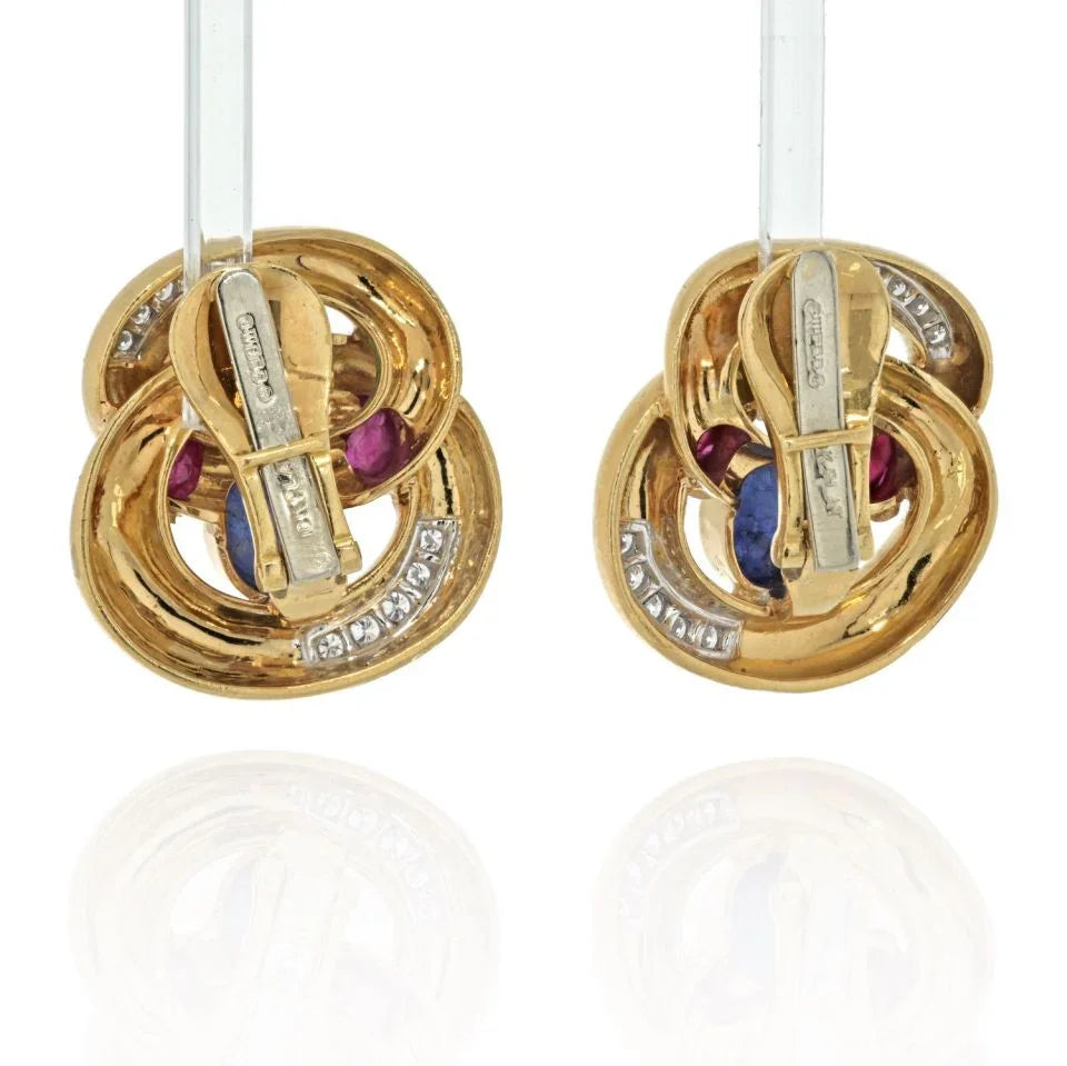 David Webb Platinum & 18K Yellow Gold Multi Color Gemstone And Diamond Earrings — view 4 — Laura Milman New York