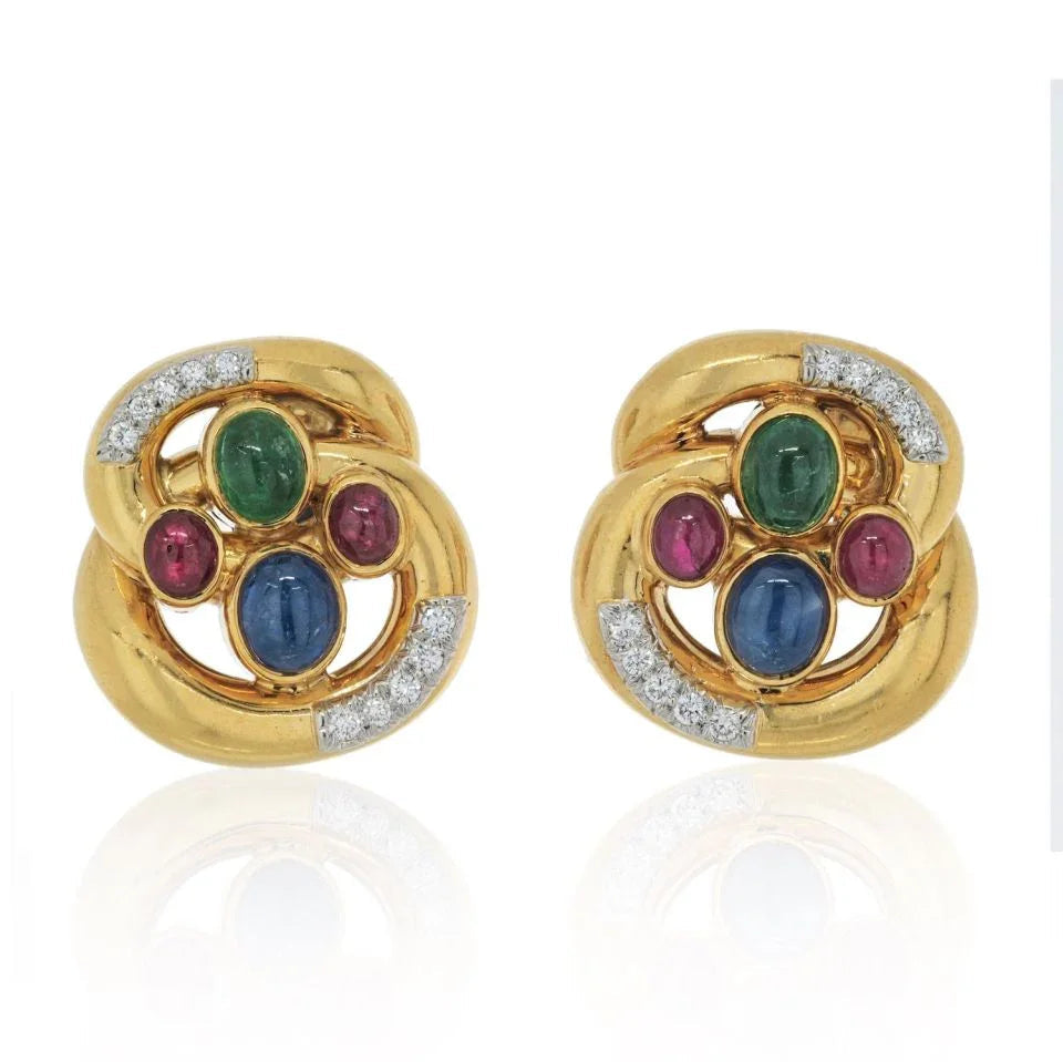 David Webb Platinum & 18K Yellow Gold Multi Color Gemstone And Diamond Earrings — Laura Milman New York