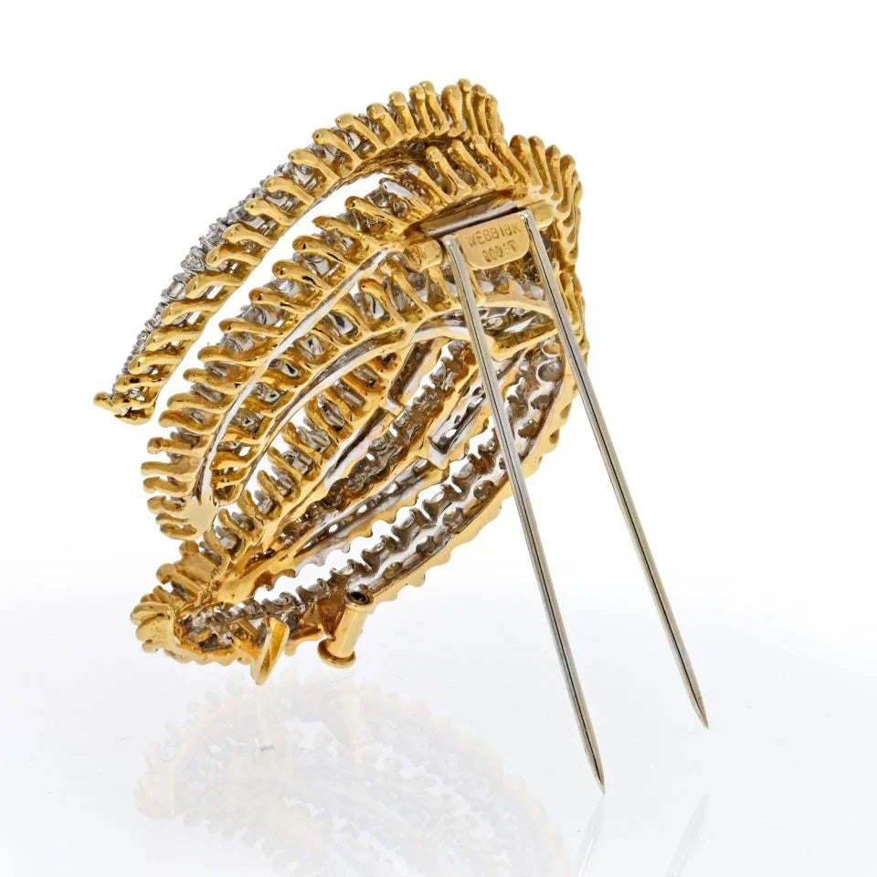 David Webb Platinum & 18K Yellow Gold 12 Carat Diamond Crescent Brooch — view 3 — Laura Milman New York
