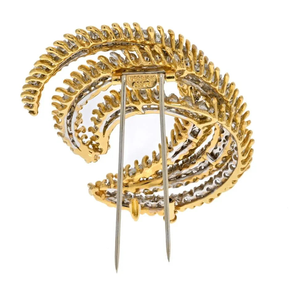David Webb Platinum & 18K Yellow Gold 12 Carat Diamond Crescent Brooch — view 4 — Laura Milman New York