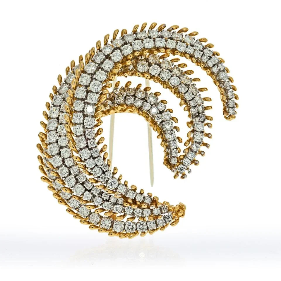 David Webb Platinum & 18K Yellow Gold 12 Carat Diamond Crescent Brooch — Laura Milman New York