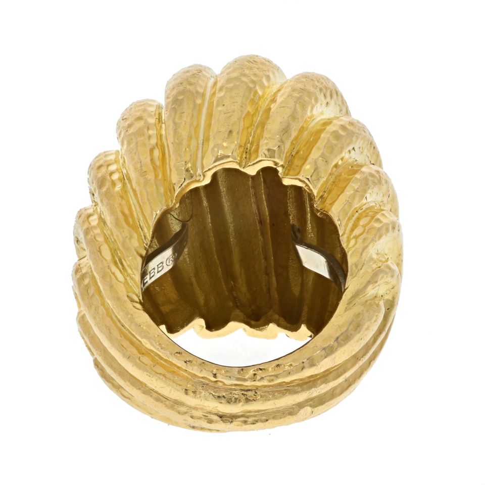 David Webb Platinum & 18K Yellow Gold Hammered Domed Rigid Style Ring — view 4 — Laura Milman New York