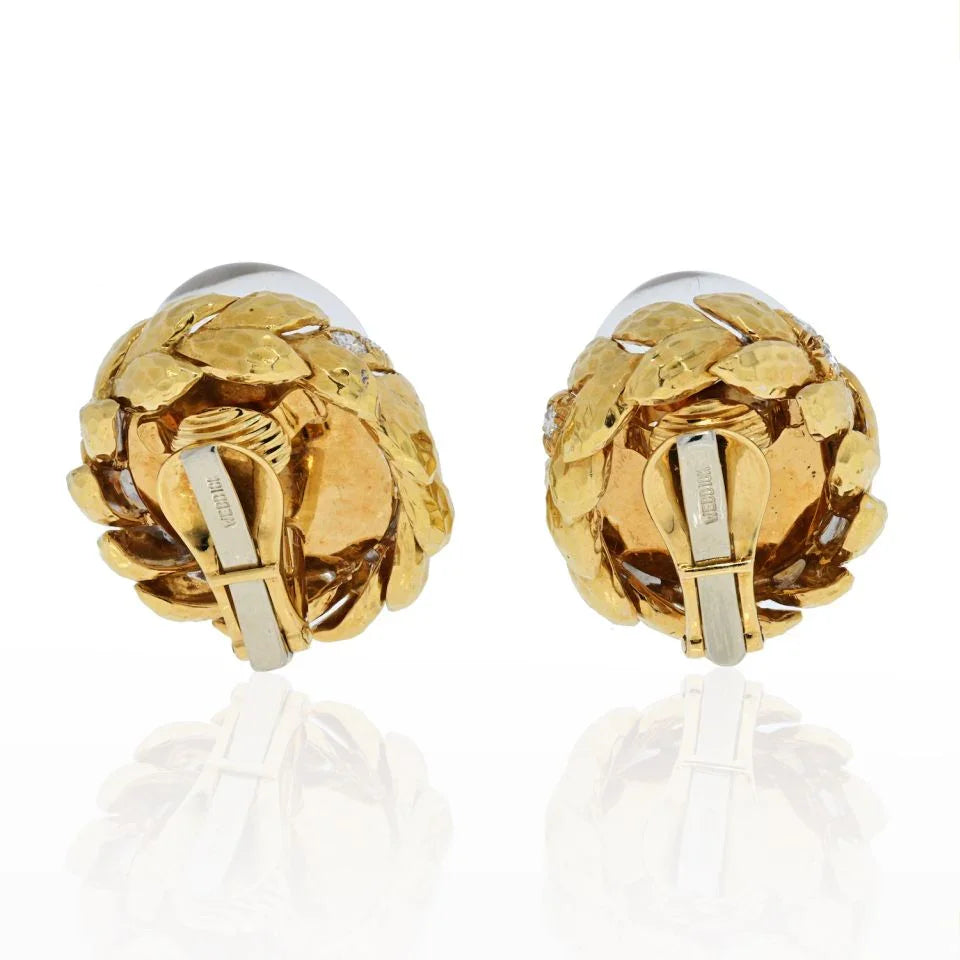 David Webb Platinum & 18K Yellow Gold Domed Rock Crystal Diamond Earrings — view 4 — Laura Milman New York