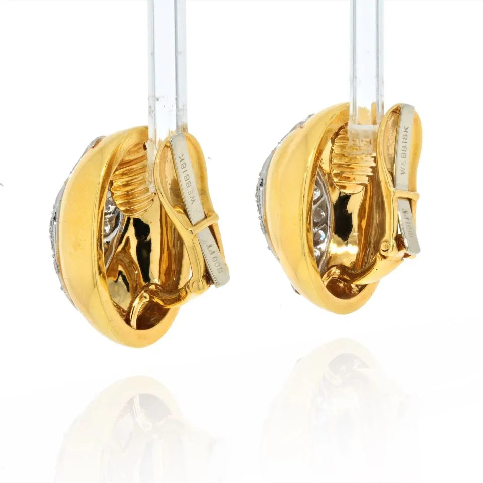 David Webb Platinum & 18K Yellow Gold Oval Bombe Pave Diamond Earrings — view 3 — Laura Milman New York