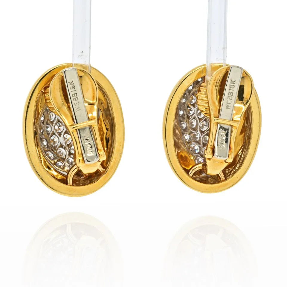 David Webb Platinum & 18K Yellow Gold Oval Bombe Pave Diamond Earrings — view 4 — Laura Milman New York