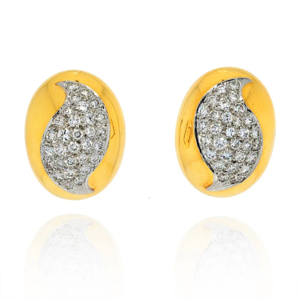 David Webb Platinum & 18K Yellow Gold Oval Bombe Pave Diamond Earrings — Laura Milman New York