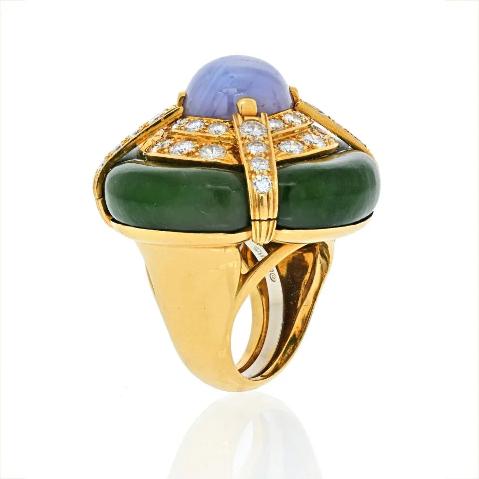 David Webb 18K Yellow Gold Star Sapphire Nephrite Jade Ring — Laura Milman New York