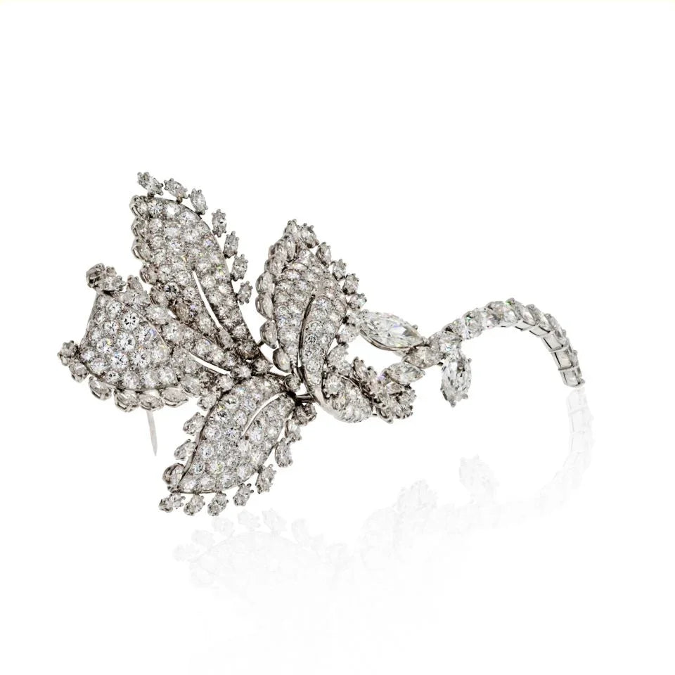 David Webb Platinum 18.92 CTS Diamond Flower Brooch — view 2 — Laura Milman New York