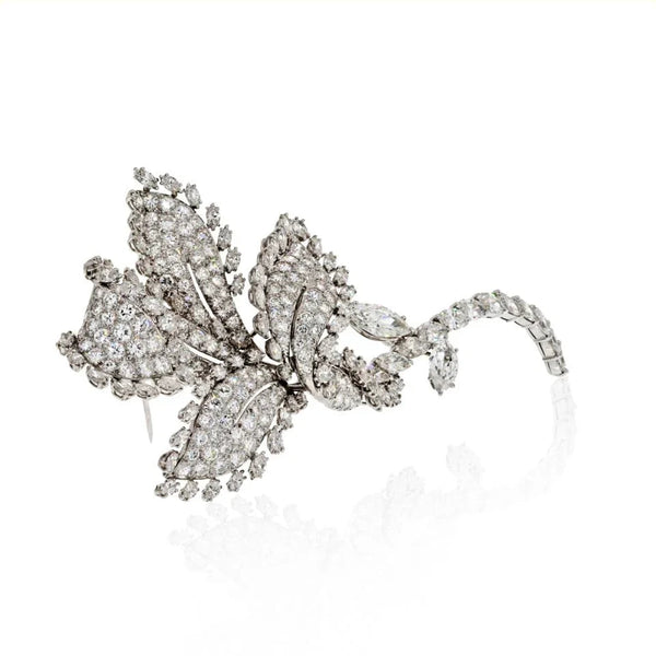 David Webb Platinum 18.92 CTS Diamond Flower Brooch — view 2