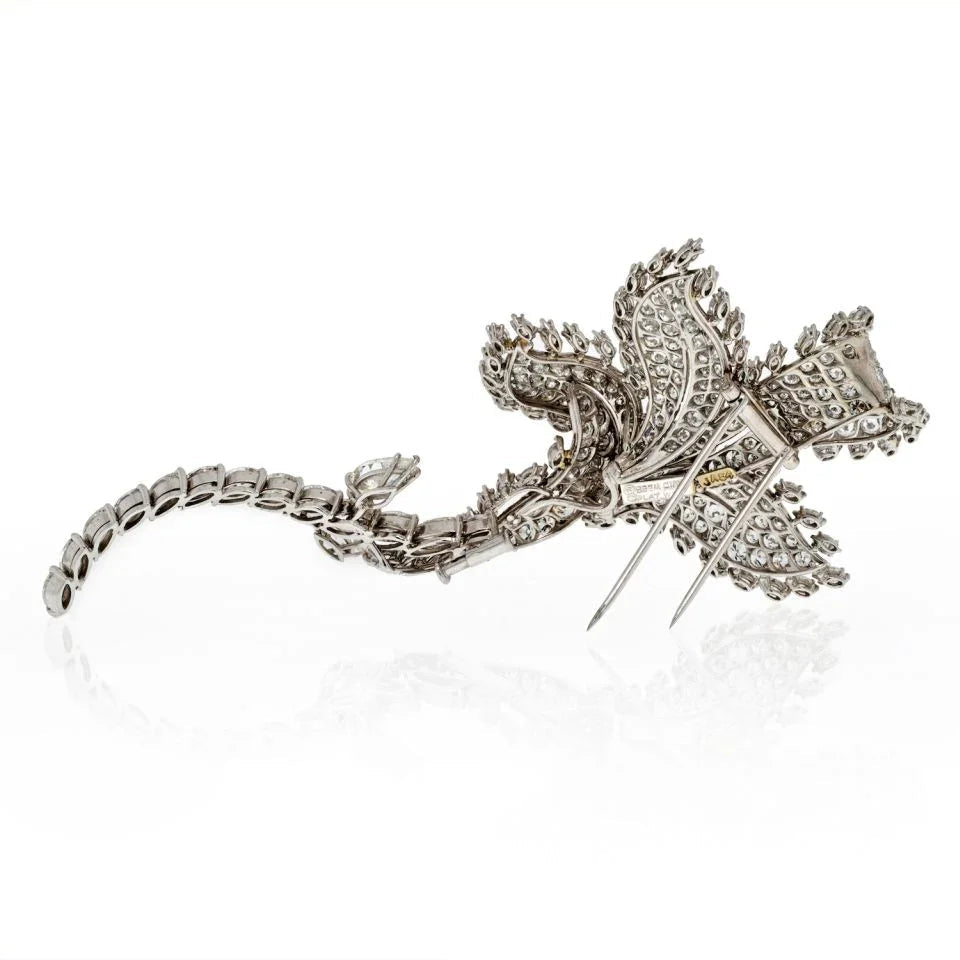 David Webb Platinum 18.92 CTS Diamond Flower Brooch — view 4 — Laura Milman New York