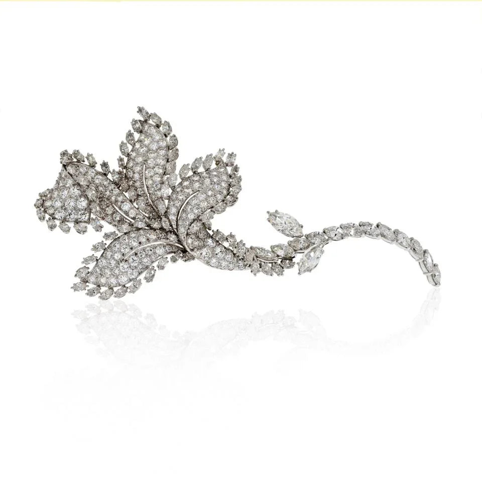 David Webb Platinum 18.92 CTS Diamond Flower Brooch — Laura Milman New York