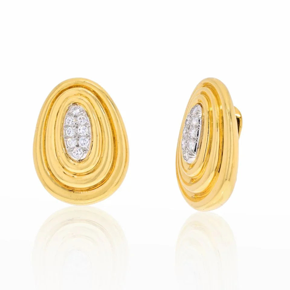 David Webb Platinum & 18K Yellow Gold Textured Gold And Diamond Earrings — view 2 — Laura Milman New York