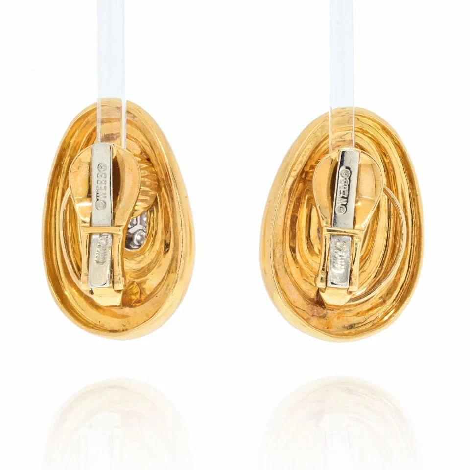 David Webb Platinum & 18K Yellow Gold Textured Gold And Diamond Earrings — view 4 — Laura Milman New York
