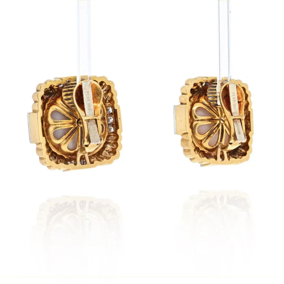 David Webb Platinum & 18K Yellow Gold Fluted Diamond And Pearl Clip-On Earrings — view 3 — Laura Milman New York