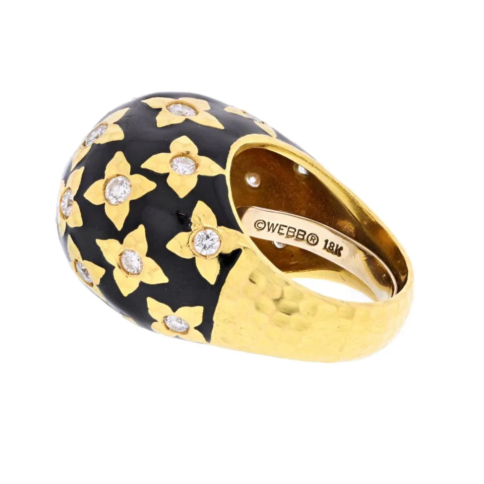David Webb Platinum & 18K Yellow Gold Black Enamel And Diamond Ring — view 3 — Laura Milman New York
