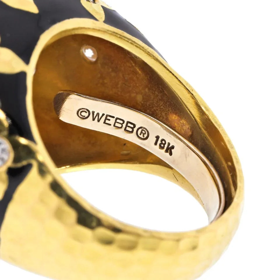 David Webb Platinum & 18K Yellow Gold Black Enamel And Diamond Ring — view 5 — Laura Milman New York