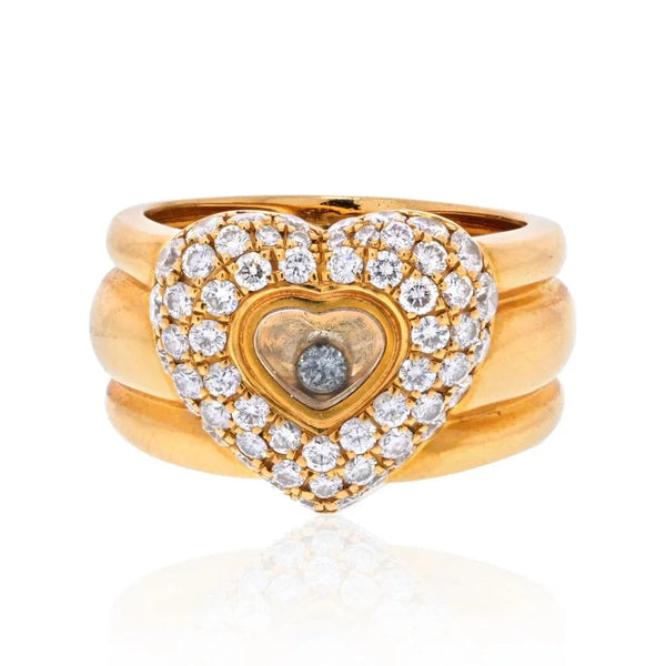 Chopard 18K Yellow Gold Pave Heart Shape Floating Diamond Ring